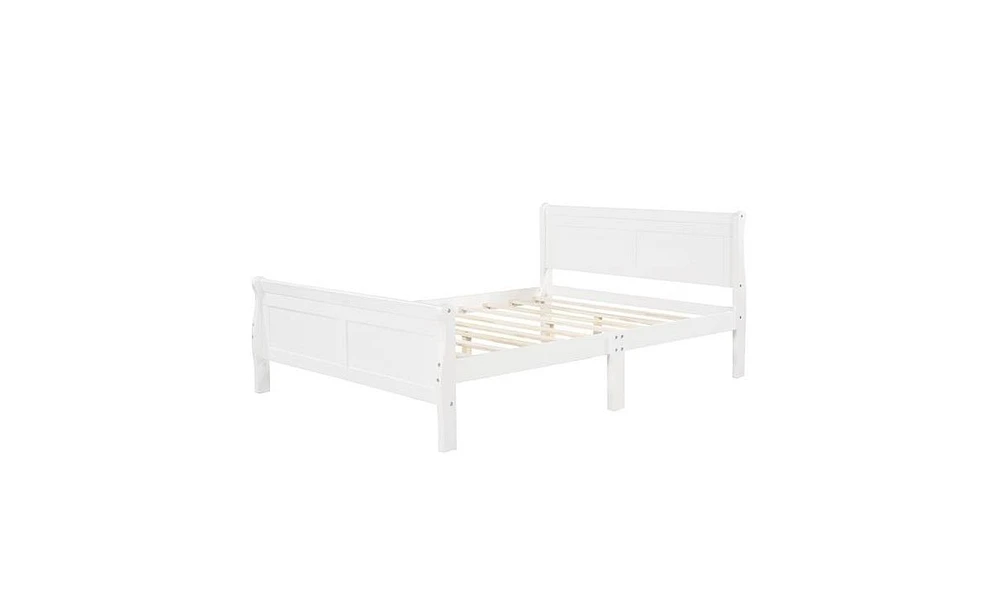 Slickblue Queen Size Wood Platform Bed Frame with Headboard and Sturdy Wooden Slat Support