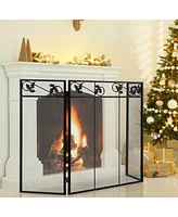 Sugift 3-Panel Fireplace Screen Decor Cover with Exquisite Pattern