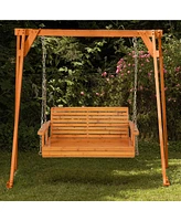 Slickblue 2-Person Wooden Porch Swing with Hanging Chains for Garden Yard