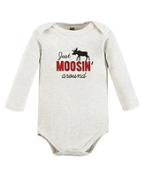 Hudson Baby Boys Cotton Long-Sleeve Bodysuits, Winter Moose 5-Pack, 0-3 Months