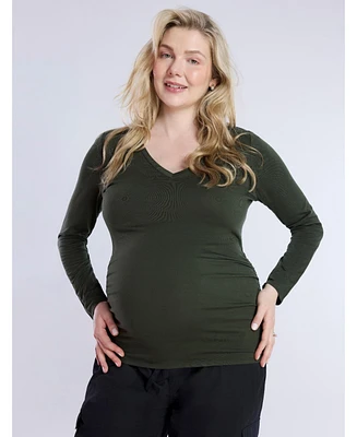 Motherhood Maternity V-Neck Side-Ruched Long Sleeve Tee