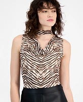 Bar Iii Women's Animal-Print Cowl-Neck Sleeveless Bodysuit, Exclusively at Macy's