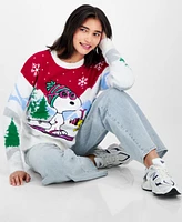 Hooked Up by Iot Juniors' Snoopy and Woodstock Skiing Christmas Sweater