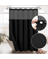 Awesome Home Cotton Blend Soft Waffle Weave Shower Curtain with Snap Liner