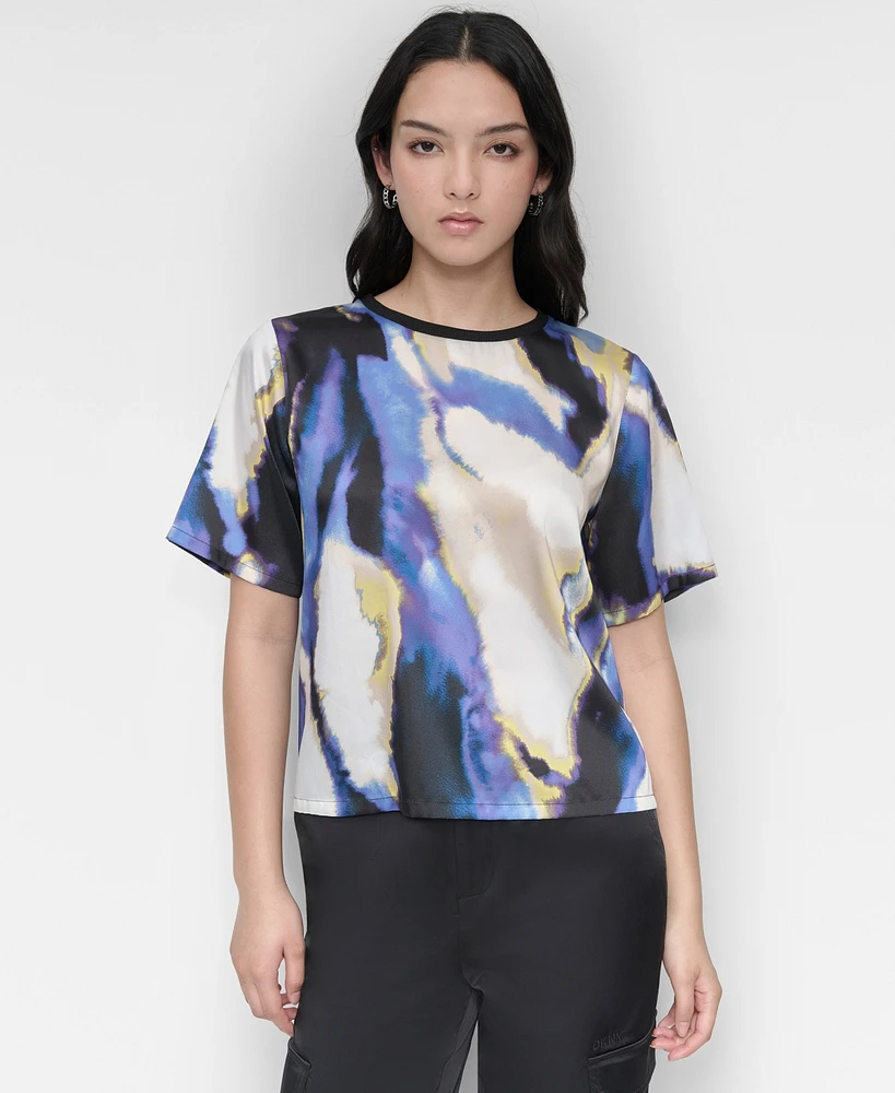 Dkny Women's Printed Short-Sleeve Crewneck Top