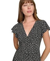 Tommy Hilfiger Women's Printed Flutter-Sleeve Fit & Flare Dress