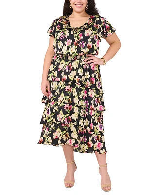 Vince Camuto Plus Floral-Print Tiered Maxi Dress