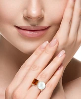Effy Cultured Freshwater Pearl (13mm) & Citrine (2-7/8 ct. t.w.) Open Ring in 14k Yellow Gold
