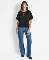 Dkny Women's Short-Bubble-Sleeve Satin Slub Blouse