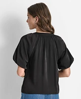 Dkny Women's Short-Bubble-Sleeve Satin Slub Blouse