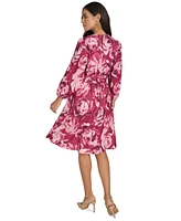 Calvin Klein Women's Printed Faux-Wrap A-Line Dress