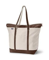 Lands' End Extra Large Natural 5 Pocket Zip Top Long Handle Canvas Tote Bag