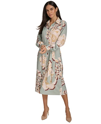 Calvin Klein Women's Printed Long-Sleeve A-Line Shirtdress