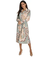 Calvin Klein Women's Printed Long-Sleeve A-Line Shirtdress