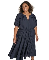 Calvin Klein Plus Puff-Sleeve Tiered Maxi Dress