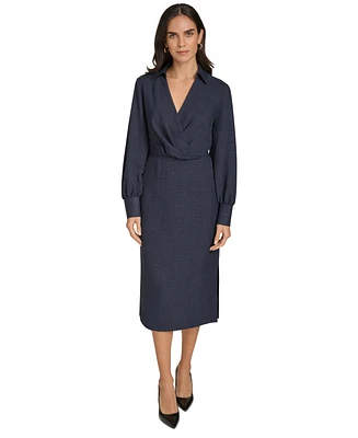 Calvin Klein Women's Faux-Wrap Long-Sleeve Sheath Dress