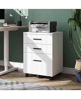 3 Drawer File Cabinet for Home Office, Wood Under Desk Filing Cabinet, Rolling Printer Stand with Wheels, White