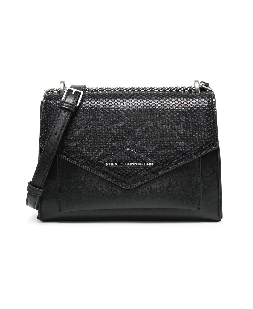 French Connection River Envelope Reptile Shoulder Bag , Black