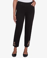 Alfred Dunner Women's Rue Rivoli Embroidered Leaf Flat Elastic Waist Medium Length Ponte Pants