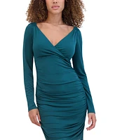 Siena Women's Ruched Surplice-Neck Long-Sleeve Dress