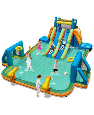 Costway Inflatable Water Slide with 2 Long Slides Pool Climbing Walls Blower Excluded