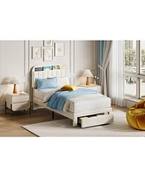 gaomon Twin Bed Frames with Storage Headboard, Velvet Upholstered Platform Frame Strong Wooden Slats