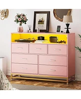 gaomon Dresser For Bedroom, Modern 7 Drawers Long Dresser With Charging Station And Led Lights Design