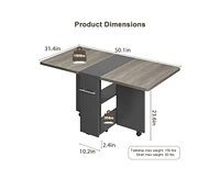 gaomon Space Saving Folding Dining Table with 2 Tier Storage-Extendable Drop Leaf Farmhouse Wood Kitchen Room Tables Set for 4 (Dark Walnut, 50