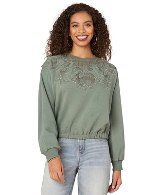 Democracy Petite Embroidered and Beaded Sweatshirt