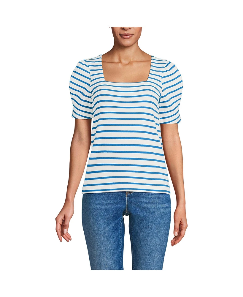 Lands' End Women's Puff Sleeve Mariner Square Neck Top