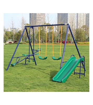 Slickblue Metal Swing Set with Slide – Durable Outdoor Playset for Kids