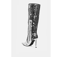 London Rag Sitarah Sequin Embellished Metallic Long Boots
