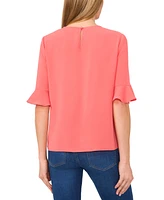 CeCe Women's Crewneck 3/4-Sleeve Ruffled Cuff Blouse