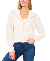 CeCe Women's Textured Zip-Up Cardigan