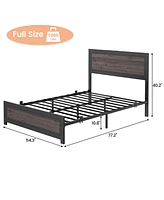 gaomon King Bed Frame with Headboard, Industrial Platform Charging Station