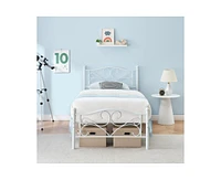 gaomon Twin Metal Platform Bed Frame with Curved Flower Headboard and Footboard, Under Bed Storage, No Box Spring Needed, Steel Slats Support, White