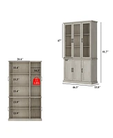 Famapy 5-Shelf Brown Wood Standard Bookcase With 3 Glass Doors and 3 Wood Doors