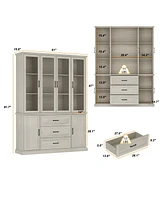 Famapy Overmolded Framed Glass 6 Door 3 Drawer Cabinet