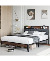 gaomon king Bed Frame, Storage Headboard with Charging Station, Solid Metal Frame, Noise Free, No Box Spring Needed