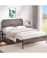 gaomon Full Bed Frame with Wooden Headboard and Footboard,Metal Queen Size Bed Frame