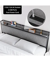 gaomon Queen Size Bed Frame with 2 Storage Drawers, Lined Fabric Upholstered Headboard with Charging Station