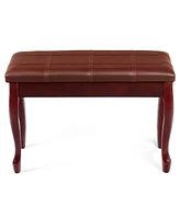 Sugift Solid Wood Pu Leather Piano Bench with Storage