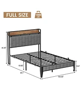 gaomon Bed Frame with Charging Station, Led Bed Frame with Storage Headboard