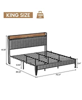 gaomon Bed Frame with Charging Station, Led Bed Frame with Storage Headboard