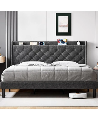 gaomon King Size Bed Frame with Upholstered Wingback Headboard