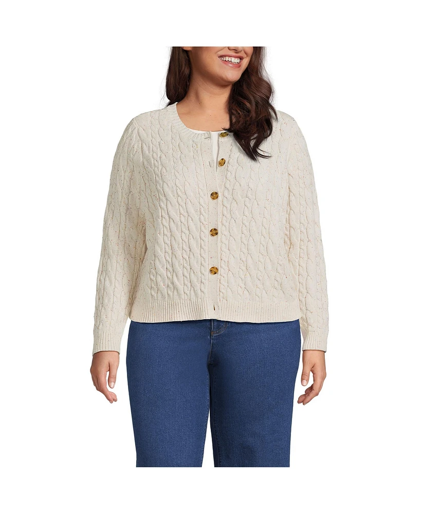 Lands' End Plus Drifter Cable Cardigan Sweater