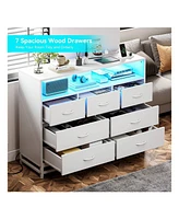 gaomon Dresser For Bedroom, Modern 7 Drawers Long Dresser With Charging Station And Led Lights Design