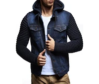 Leif Nelson Men's Casual Denim Jacket with Knitted Sleeves