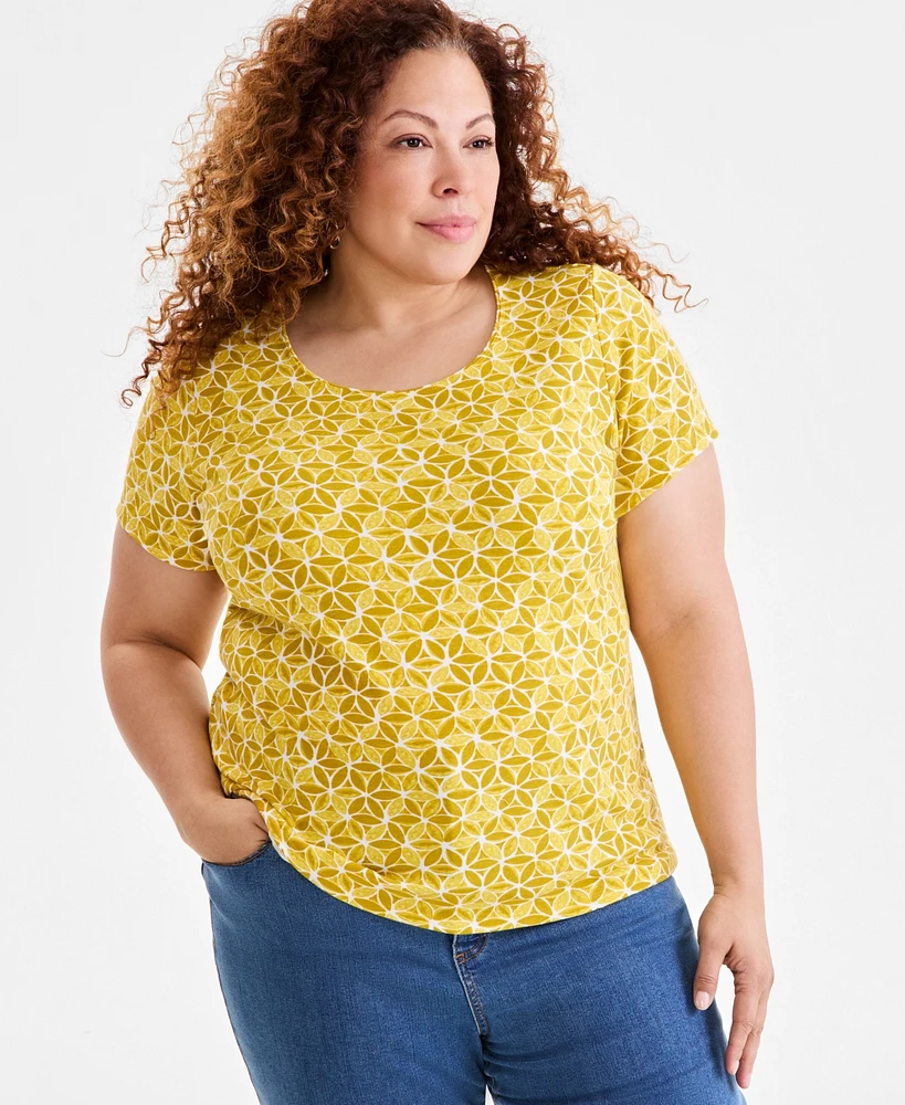 Style & Co Plus Size Printed Scoop-Neck Tee, Exclusively at Macy's