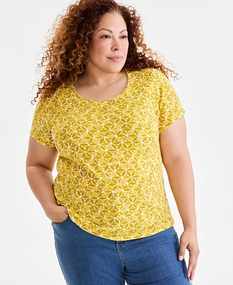 Style & Co Plus Printed Scoop-Neck Tee, Exclusively at Macy's